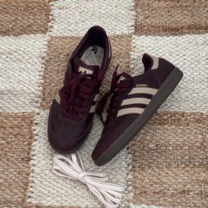 Like New Adidas Samba Maroon Crystal Sand Gold Metallic (Women's sz 7.5)